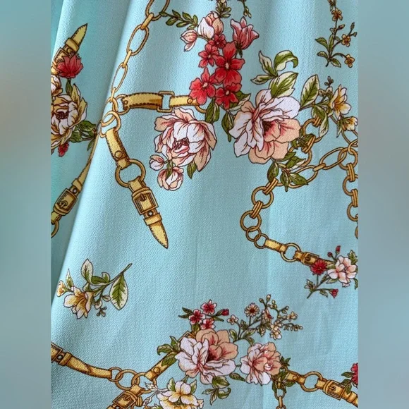 Fig & Flower Blouse Tie Sleeve Aqua Gold Anthropologie Cottagecore Spring Small - Picture 6 of 9